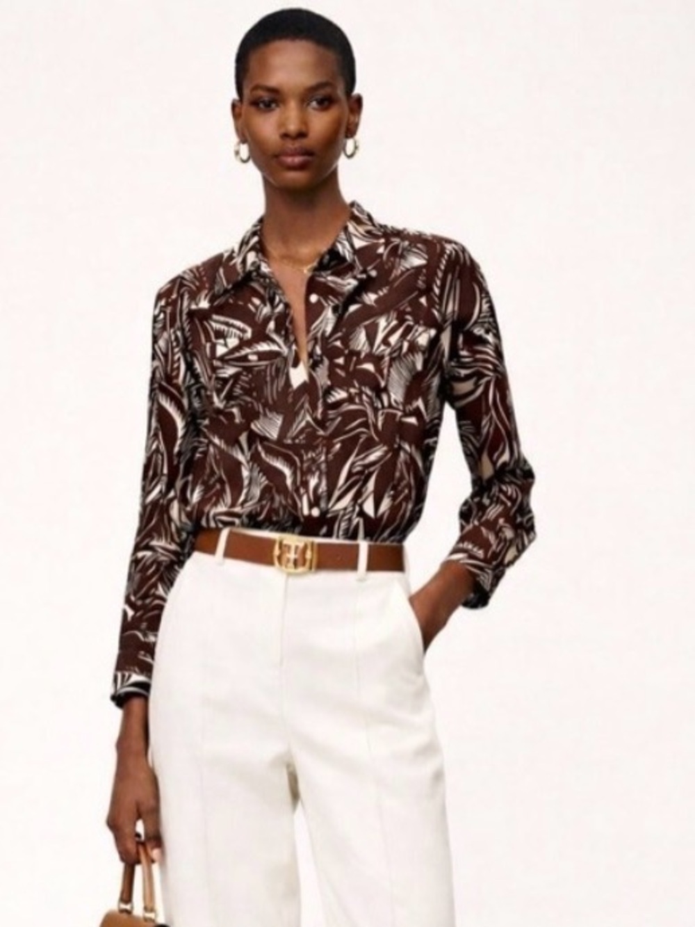 Tory Burch deep brown and white button front lightweight cotton shirt. 6
